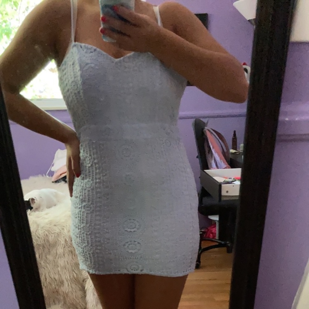 Blue mini dress.
